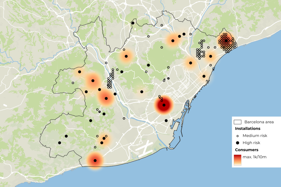 Map of flood risk to electricity installations and consumers in the Barcelona metropolitan area.