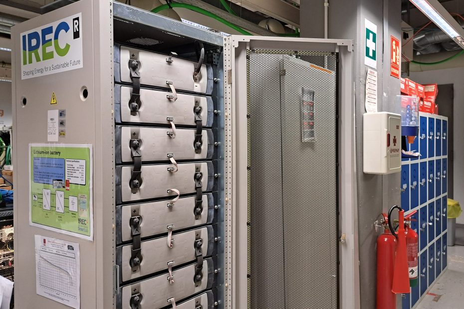 Battery energy storage system at IREC used in research on battery recycling and second-life applications.