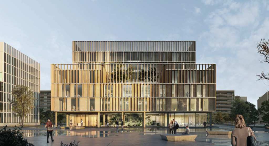 Architectural rendering of Building D at the UPC Diagonal-Besòs Campus, which will host IREC’s future AI, automation and advanced data research laboratories under the DIRECxTE project.
