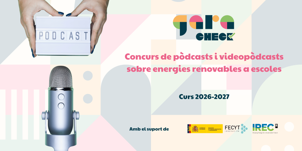 Promotional banner for the Gara CHECK Awards competition on renewable energy podcasts and videopodcasts for schools in Catalonia.
