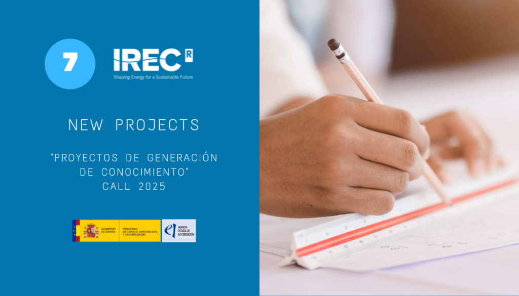 Corporate graphic announcing seven Knowledge Generation Projects awarded to IREC in the 2025 national research call.