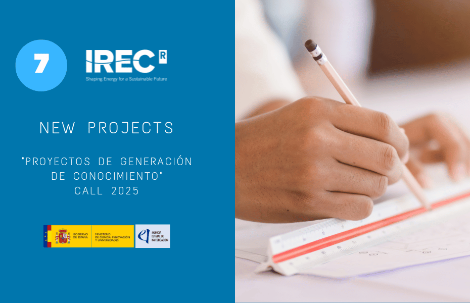 Corporate graphic announcing seven Knowledge Generation Projects awarded to IREC in the 2025 national research call.